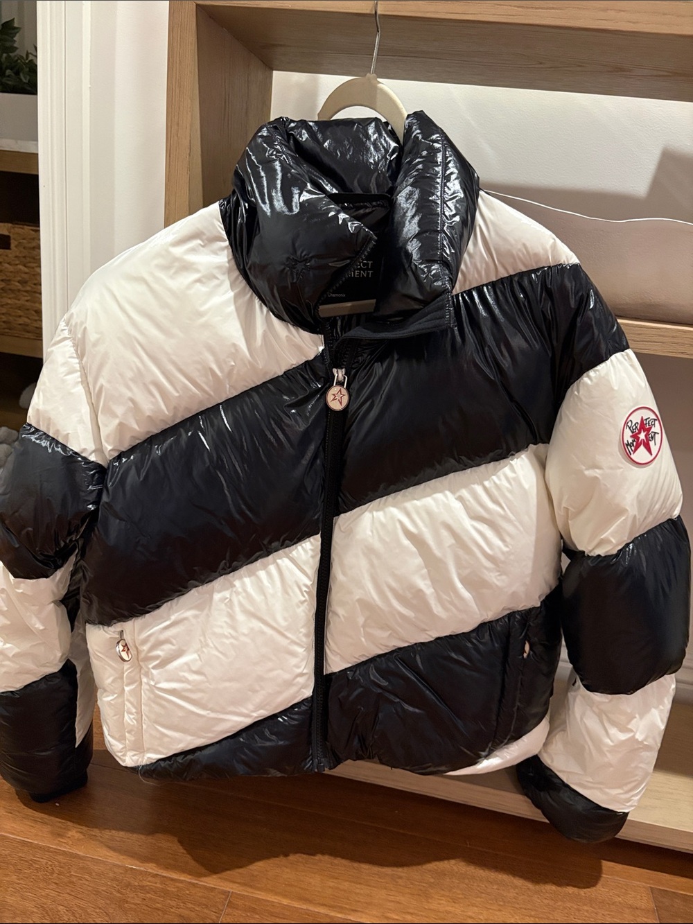 Perfect Moment Black & White Kids Diagonal Stripe Puffer Jacket